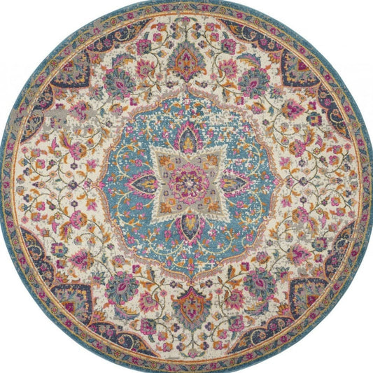 5' Pink And Green Round Dhurrie Area Rug - Homeroots
