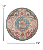 5' Pink And Green Round Dhurrie Area Rug - Homeroots