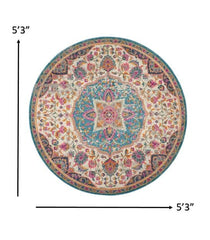 5' Pink And Green Round Dhurrie Area Rug - Homeroots