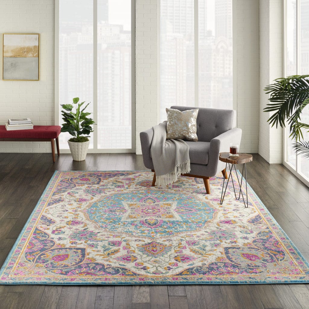 7' X 10' Pink And Green Dhurrie Area Rug - Homeroots