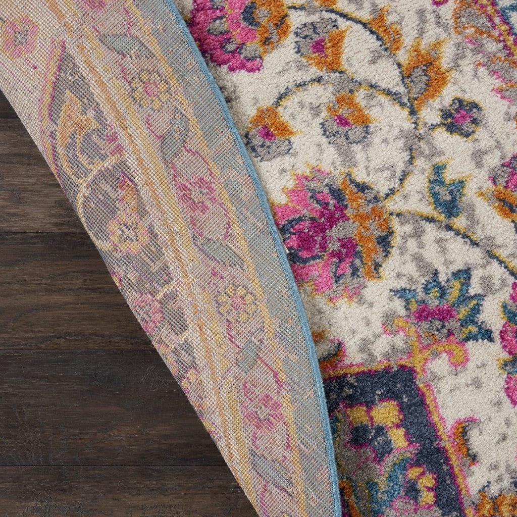 8' Pink And Green Round Dhurrie Area Rug - Homeroots