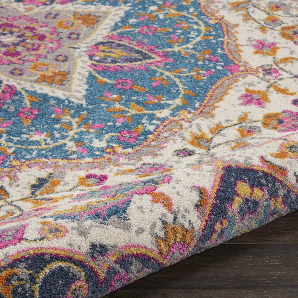 8' Pink And Green Round Dhurrie Area Rug - Homeroots
