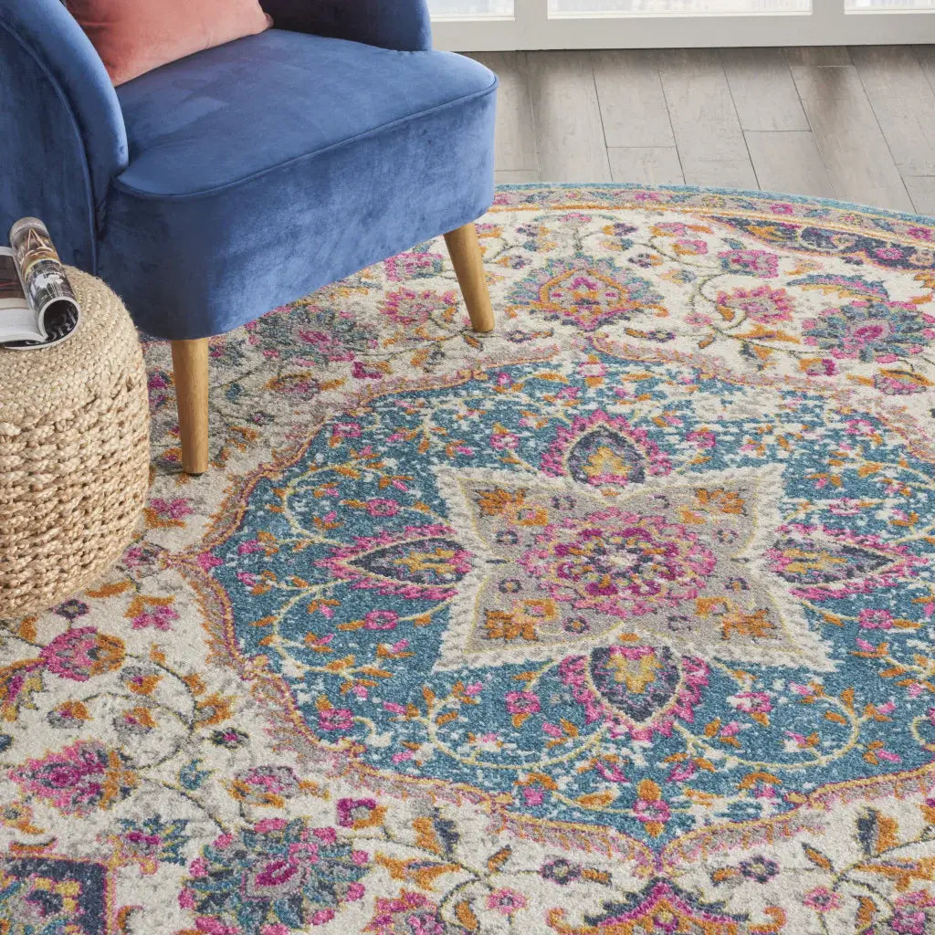 8' Pink And Green Round Dhurrie Area Rug - Homeroots - Flyclothing LLC