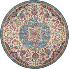 8' Pink And Green Round Dhurrie Area Rug - Homeroots