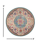 8' Pink And Green Round Dhurrie Area Rug - Homeroots