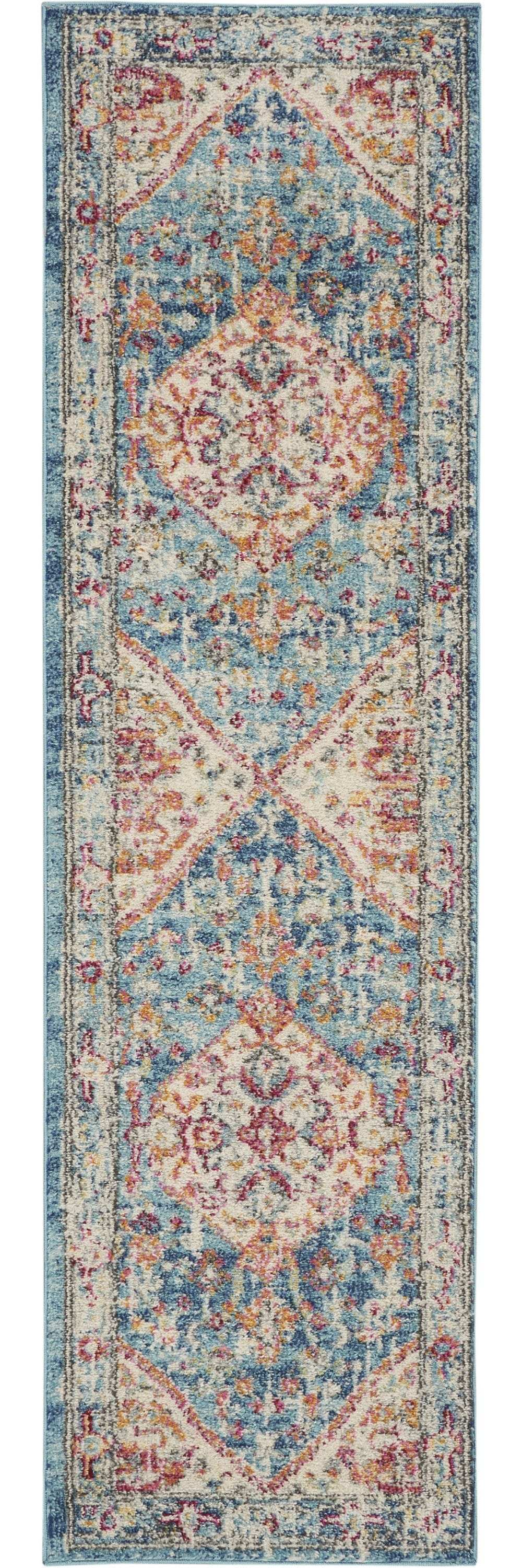 8' Blue And Ivory Power Loom Runner Rug - Homeroots - Flyclothing LLC
