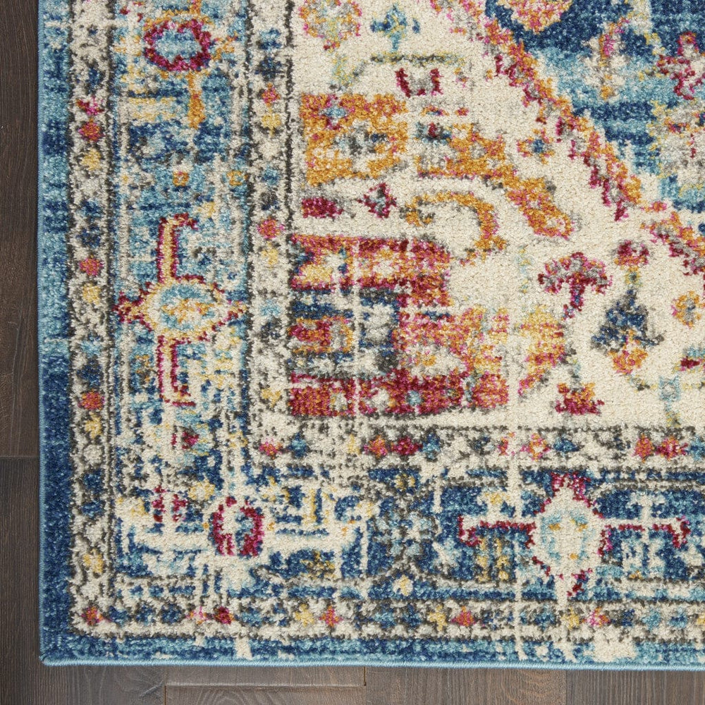 8' Blue And Ivory Power Loom Runner Rug - Homeroots