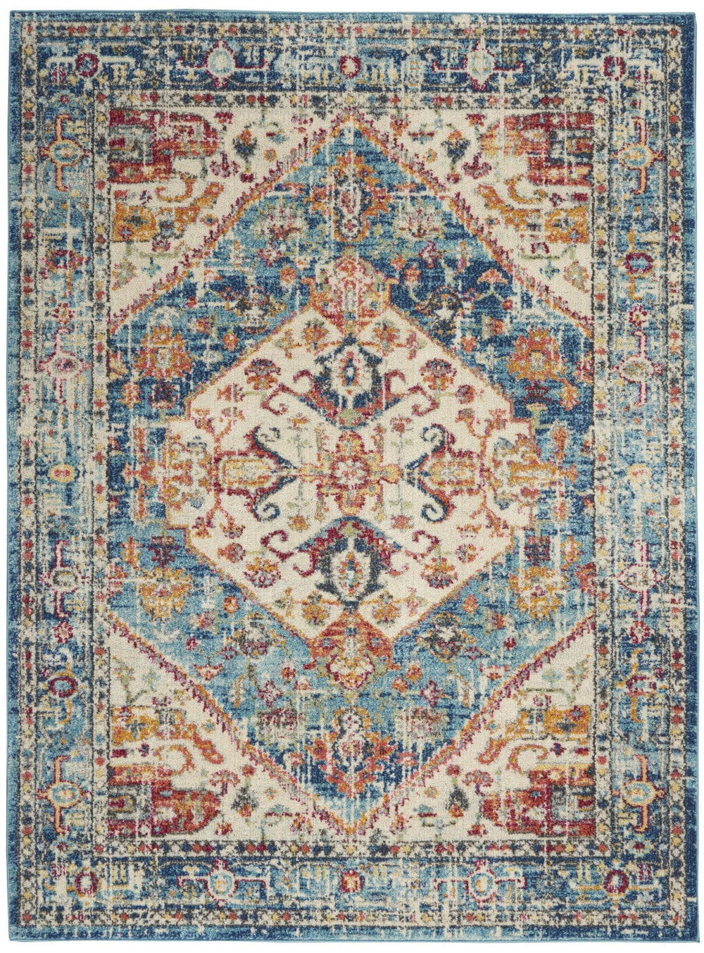 4' X 6' Blue And Ivory Power Loom Area Rug - Homeroots