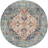 4' Blue And Ivory Round Power Loom Area Rug - Homeroots