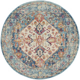 4' Blue And Ivory Round Power Loom Area Rug - Homeroots