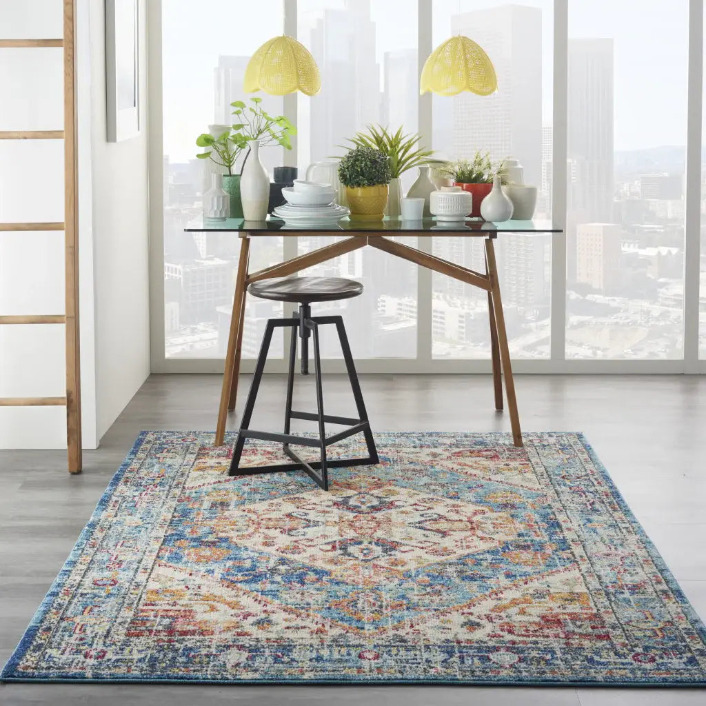 5' X 7' Blue And Ivory Power Loom Area Rug - Homeroots - Flyclothing LLC