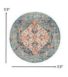 5' Blue And Ivory Round Power Loom Area Rug - Homeroots