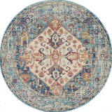 5' Blue And Ivory Round Power Loom Area Rug - Homeroots