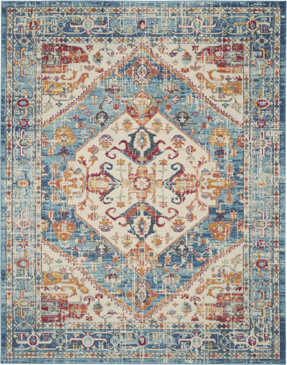 7' X 10' Blue And Ivory Power Loom Area Rug - Homeroots
