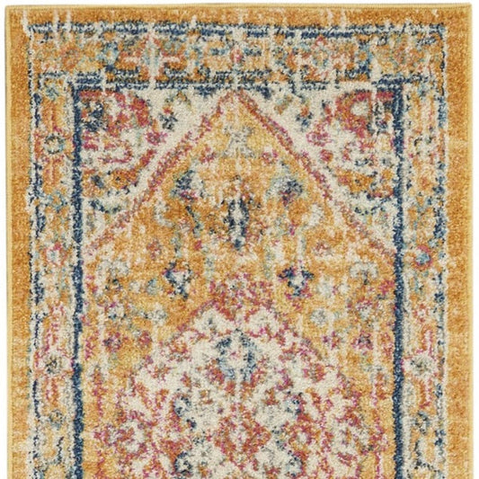 10' Yellow And Ivory Dhurrie Runner Rug - Homeroots