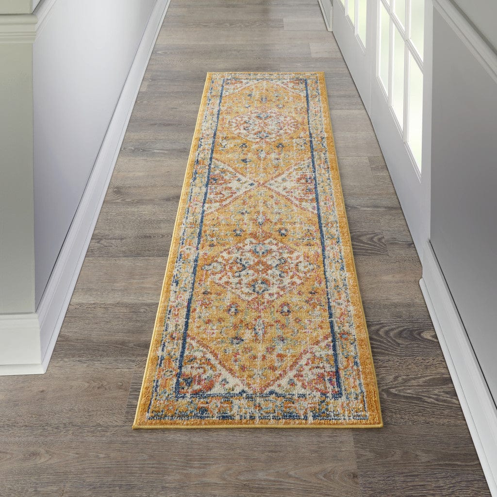 8' Yellow And Ivory Dhurrie Runner Rug - Homeroots
