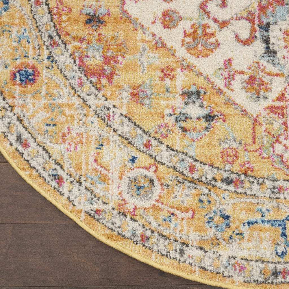 4' Yellow And Ivory Round Dhurrie Area Rug - Homeroots - Flyclothing LLC