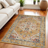 5' X 7' Ivory and Yellow Center Medallion Area Rug - Homeroots