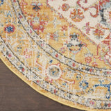 5' Yellow and Ivory Round Floral Medallion Shag Area Rug - Homeroots - Flyclothing LLC
