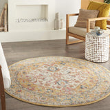 5' Yellow and Ivory Round Floral Medallion Shag Area Rug - Homeroots - Flyclothing LLC