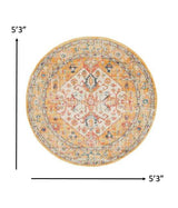 5' Yellow and Ivory Round Floral Medallion Shag Area Rug - Homeroots - Flyclothing LLC