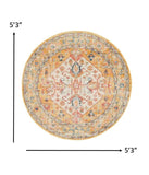 5' Yellow and Ivory Round Floral Medallion Shag Area Rug - Homeroots