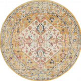 5' Yellow and Ivory Round Floral Medallion Shag Area Rug - Homeroots - Flyclothing LLC