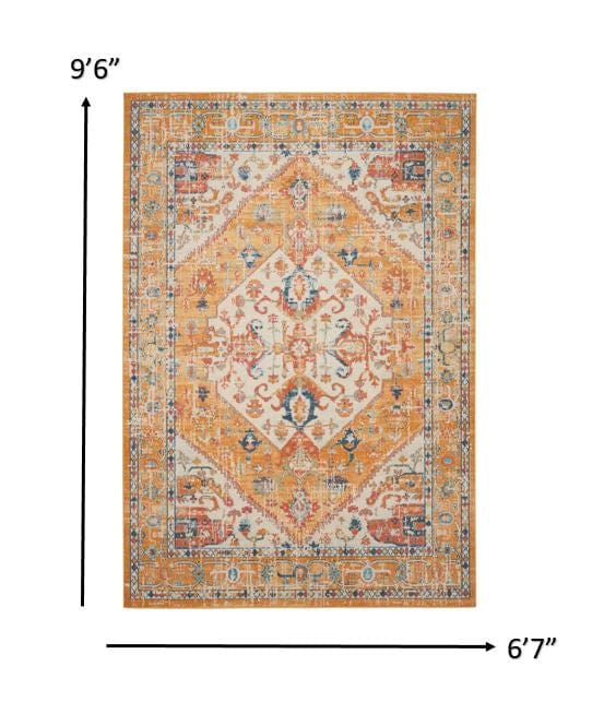 7' X 10' Yellow And Ivory Dhurrie Area Rug - Homeroots