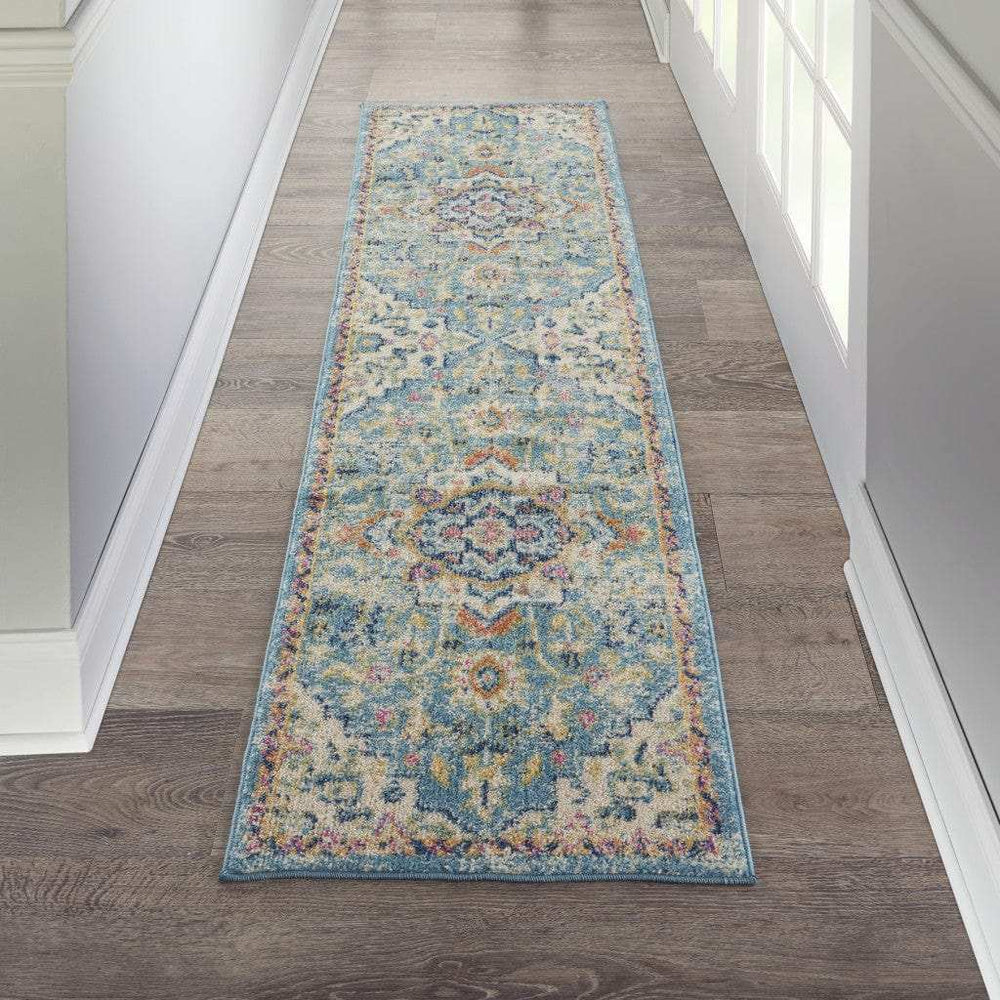 6' Blue And Ivory Dhurrie Runner Rug - Homeroots - Flyclothing LLC
