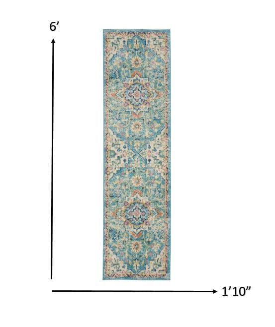 6' Blue And Ivory Dhurrie Runner Rug - Homeroots