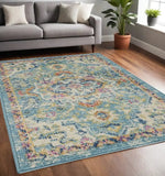 5' X 7' Blue And Ivory Dhurrie Area Rug - Homeroots