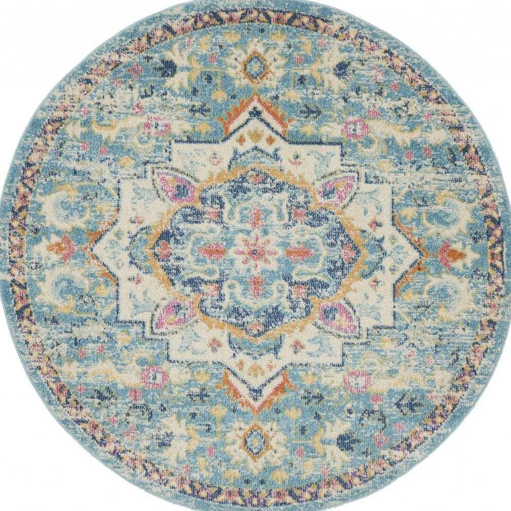 5' Blue And Ivory Round Dhurrie Area Rug - Homeroots - Flyclothing LLC