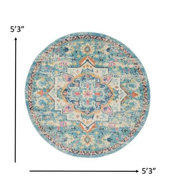 5' Blue And Ivory Round Dhurrie Area Rug - Homeroots - Flyclothing LLC