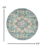 5' Blue And Ivory Round Dhurrie Area Rug - Homeroots