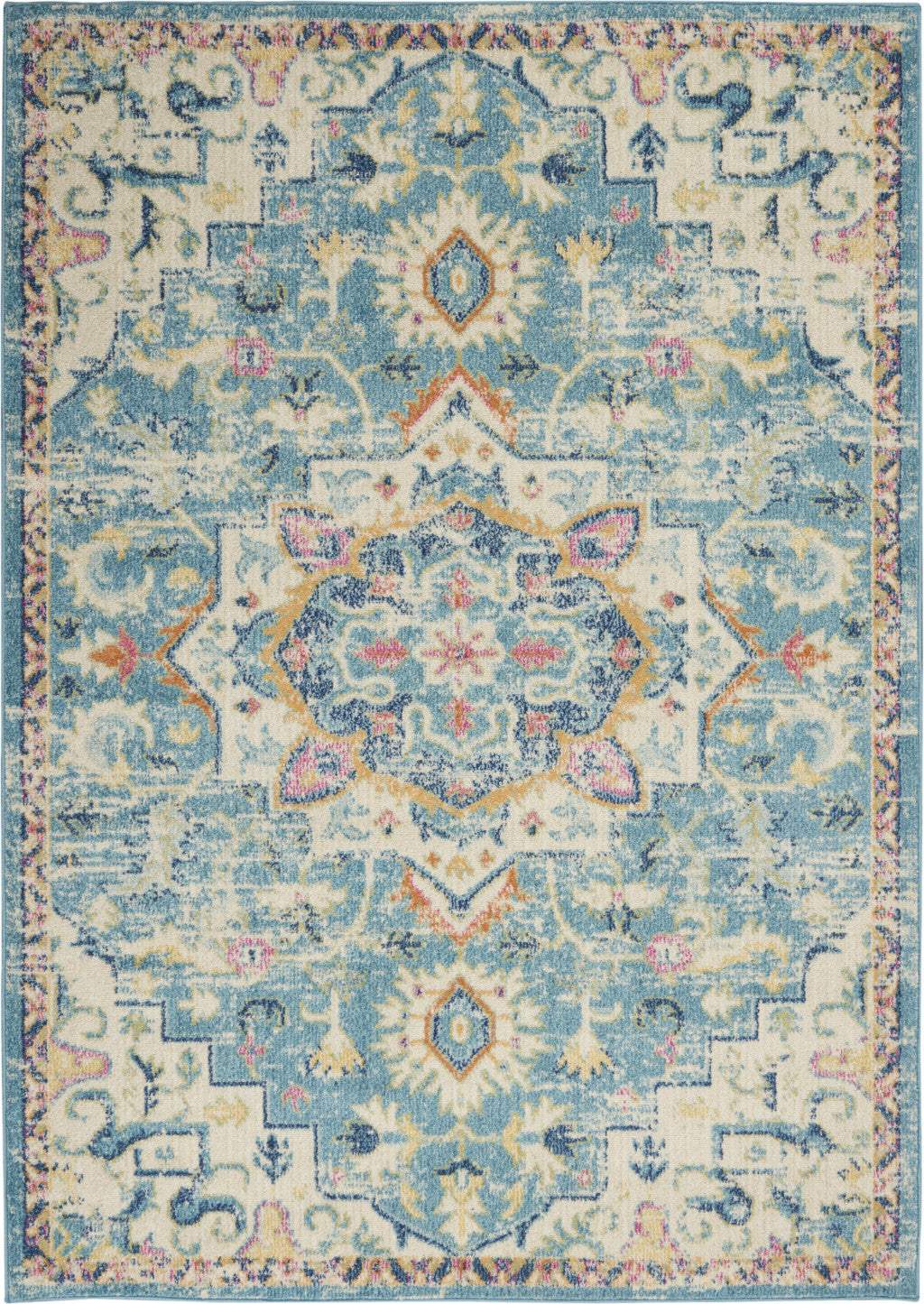 7' X 10' Blue And Ivory Dhurrie Area Rug - Homeroots - Flyclothing LLC