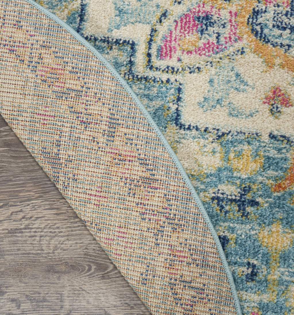 8' Blue And Ivory Round Dhurrie Area Rug - Homeroots - Flyclothing LLC