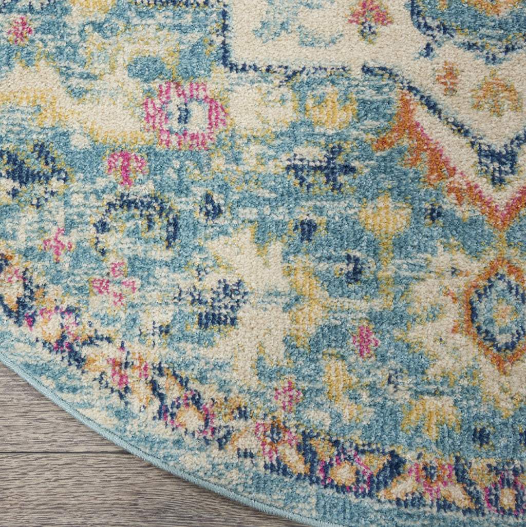 8' Blue And Ivory Round Dhurrie Area Rug - Homeroots - Flyclothing LLC