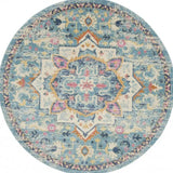8' Blue And Ivory Round Dhurrie Area Rug - Homeroots