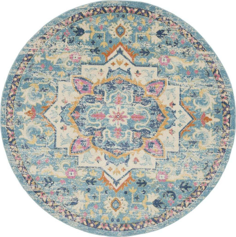 8' Blue And Ivory Round Dhurrie Area Rug - Homeroots - Flyclothing LLC
