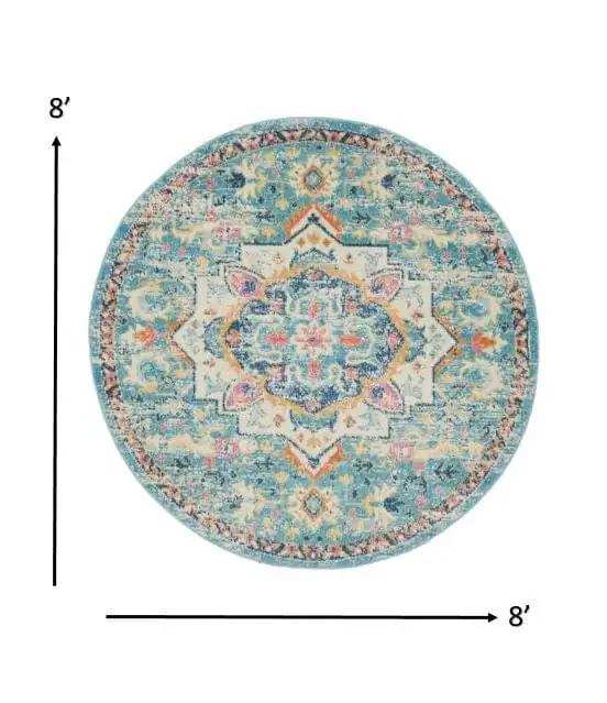 8' Blue And Ivory Round Dhurrie Area Rug - Homeroots - Flyclothing LLC