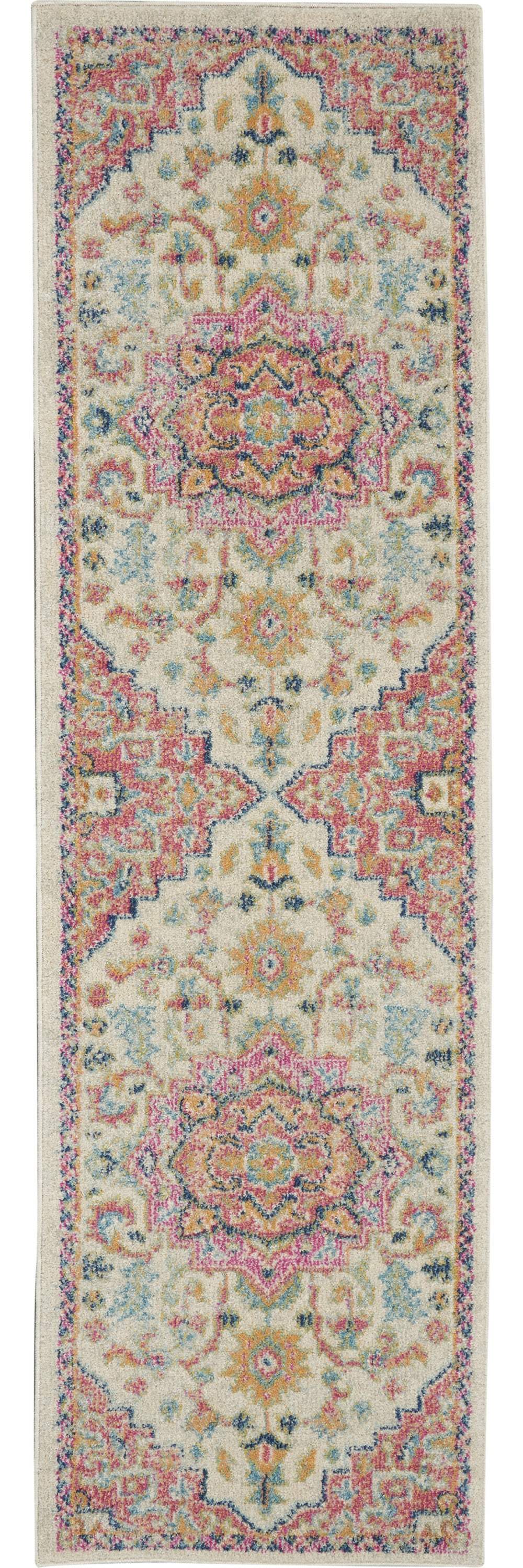 8' Pink And Ivory Southwestern Dhurrie Runner Rug - Homeroots - Flyclothing LLC