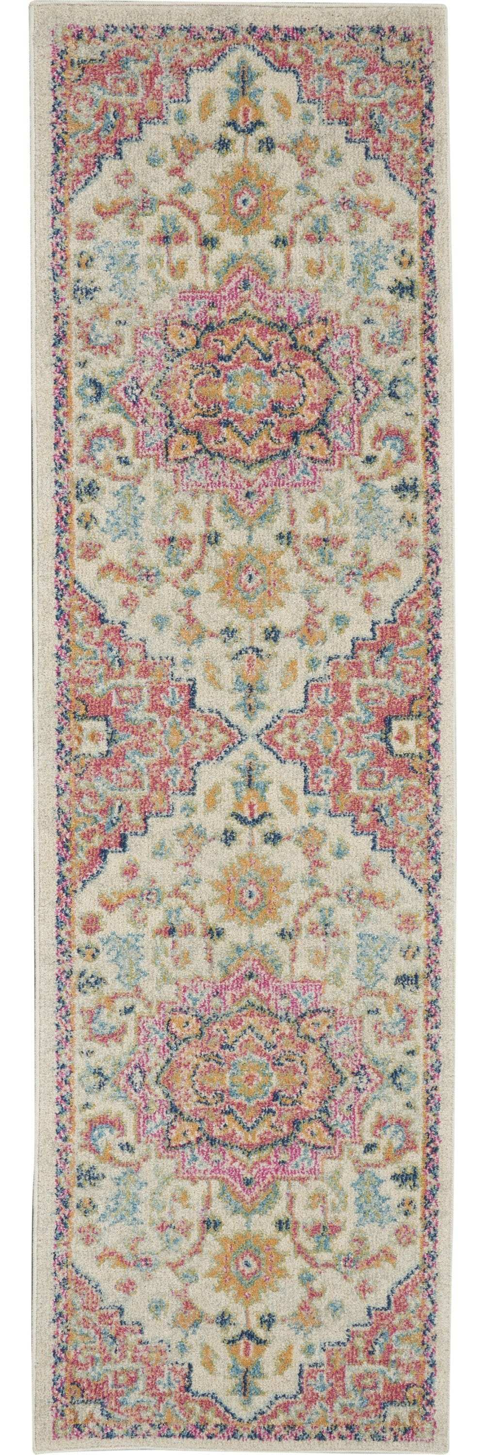 8' Pink And Ivory Southwestern Dhurrie Runner Rug - Homeroots - Flyclothing LLC