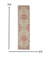 8' Pink And Ivory Southwestern Dhurrie Runner Rug - Homeroots - Flyclothing LLC