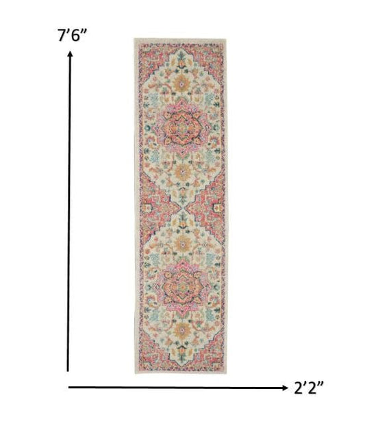 8' Pink And Ivory Southwestern Dhurrie Runner Rug - Homeroots