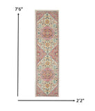 8' Pink And Ivory Southwestern Dhurrie Runner Rug - Homeroots