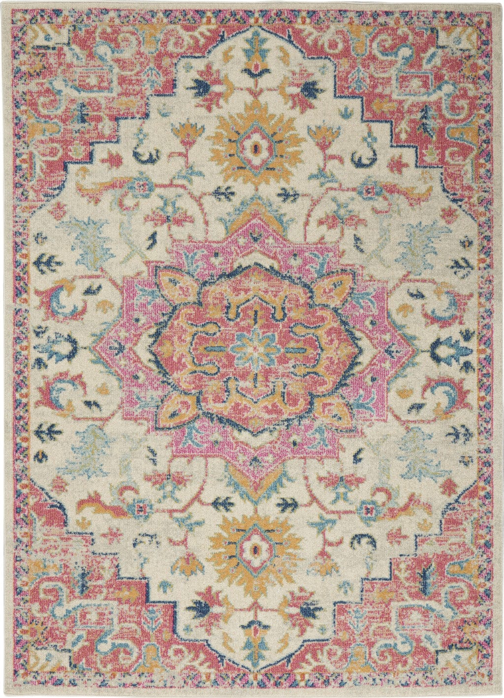 4' X 6' Pink And Ivory Southwestern Dhurrie Area Rug - Homeroots