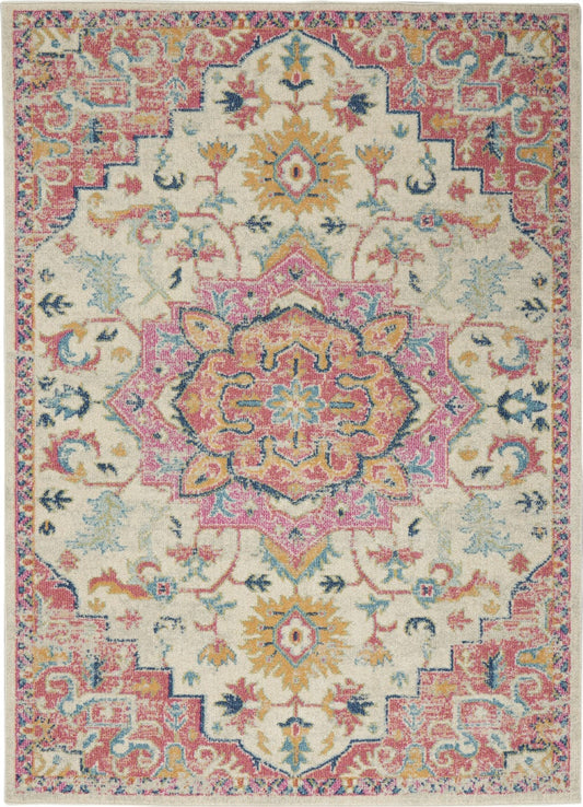 4' X 6' Pink And Ivory Southwestern Dhurrie Area Rug - Homeroots
