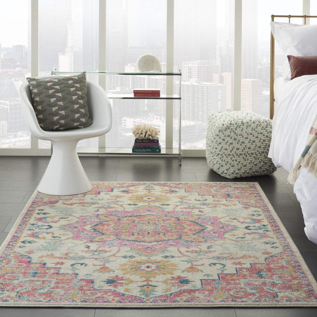 5' X 7' Pink And Ivory Southwestern Dhurrie Area Rug - Homeroots - Flyclothing LLC