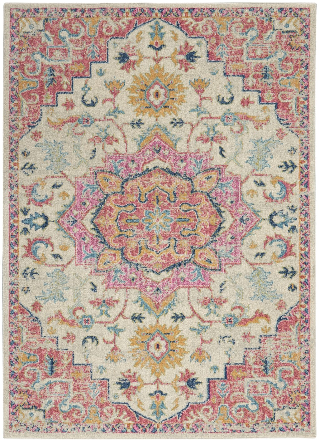 5' X 7' Pink And Ivory Southwestern Dhurrie Area Rug - Homeroots