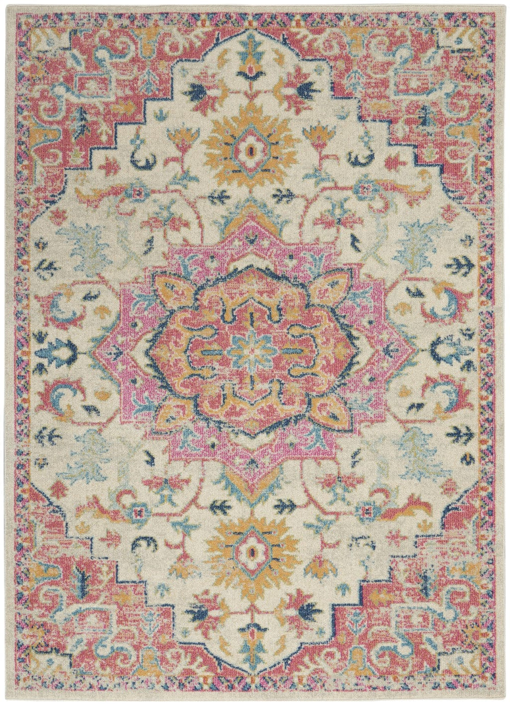 5' X 7' Pink And Ivory Southwestern Dhurrie Area Rug - Homeroots